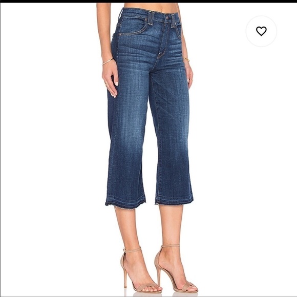 7 For All Mankind Wide Leg Capris Raw Hem High Rise Size 26 - Picture 2 of 12